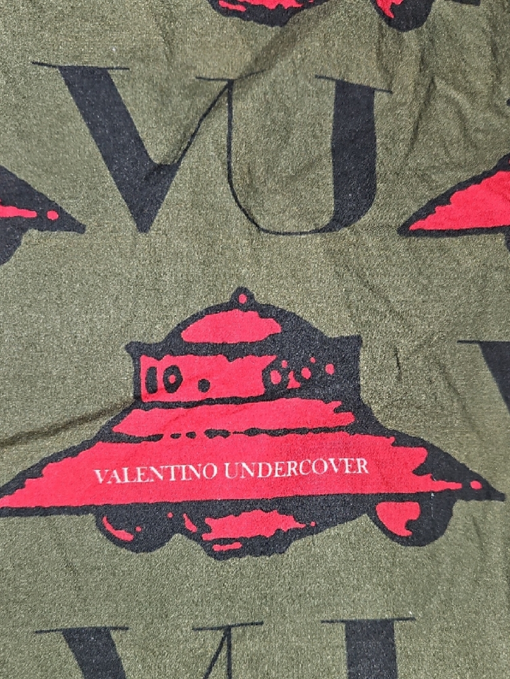 Valentino Olive Green Button-Down Shirt with Red Graphic Print - Picture 5 of 8